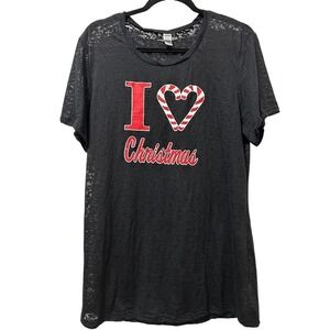 Kavio Black Burnout Jersey I Love Christmas Candy Cane Heart Tunic Top‎ 2XL